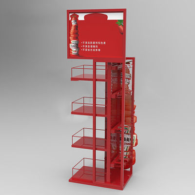 ชั้นวางโปรโมชั่น Red 4 Tiers ชั้นวางเครื่องปรุงรสชั้นวางขวดซอสมะเขือเทศ