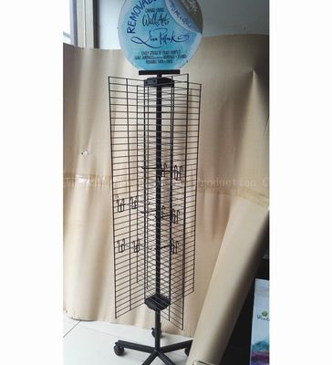 ชั้นวางจอแสดงผลแบบหมุนได้ W500mm H1800mm สี่ด้าน， ชั้นวางอุปกรณ์เสริมสำหรับโทรศัพท์มือถือพร้อมตะขอ