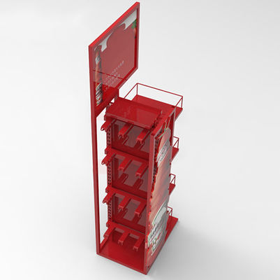 ชั้นวางโปรโมชั่น Red 4 Tiers ชั้นวางเครื่องปรุงรสชั้นวางขวดซอสมะเขือเทศ