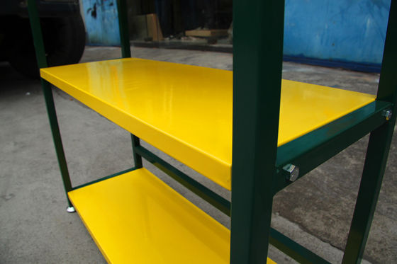 ชั้นวางจอแสดงผลน้ำมันหล่อลื่นใบรับรอง TUV สีเหลืองสี่ชั้น