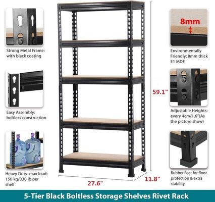 3 Pack Heavy Duty 5 Tier Warehouse Storage Shelves โรงรถชั้นวางของหน่วยปรับได้ 59 &quot;H