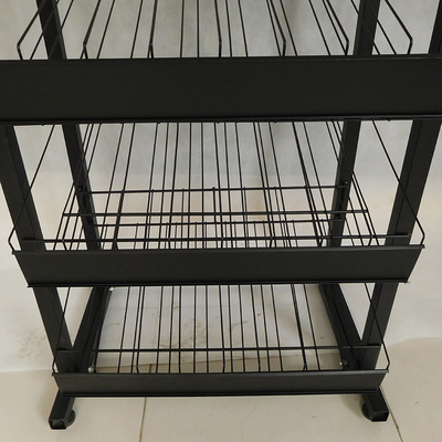 ชั้นวางเครื่องดื่มซูเปอร์มาร์เก็ต 4 ชั้นพร้อมล้อเลื่อน