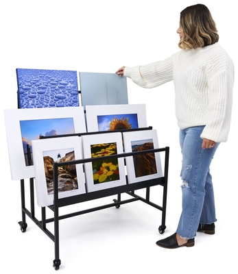 Black Mobile Art Display Stand ชั้นวางหนังสือ 3 ชั้น, ชั้นวางจอแสดงผลราคาร้านค้า